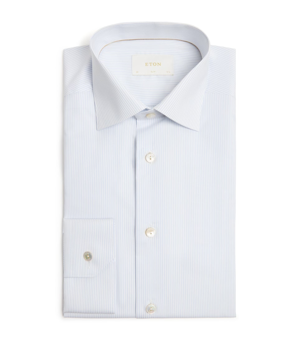 Eton Mens Supima Cotton Stripe Slim Fit Shirt Light Blue