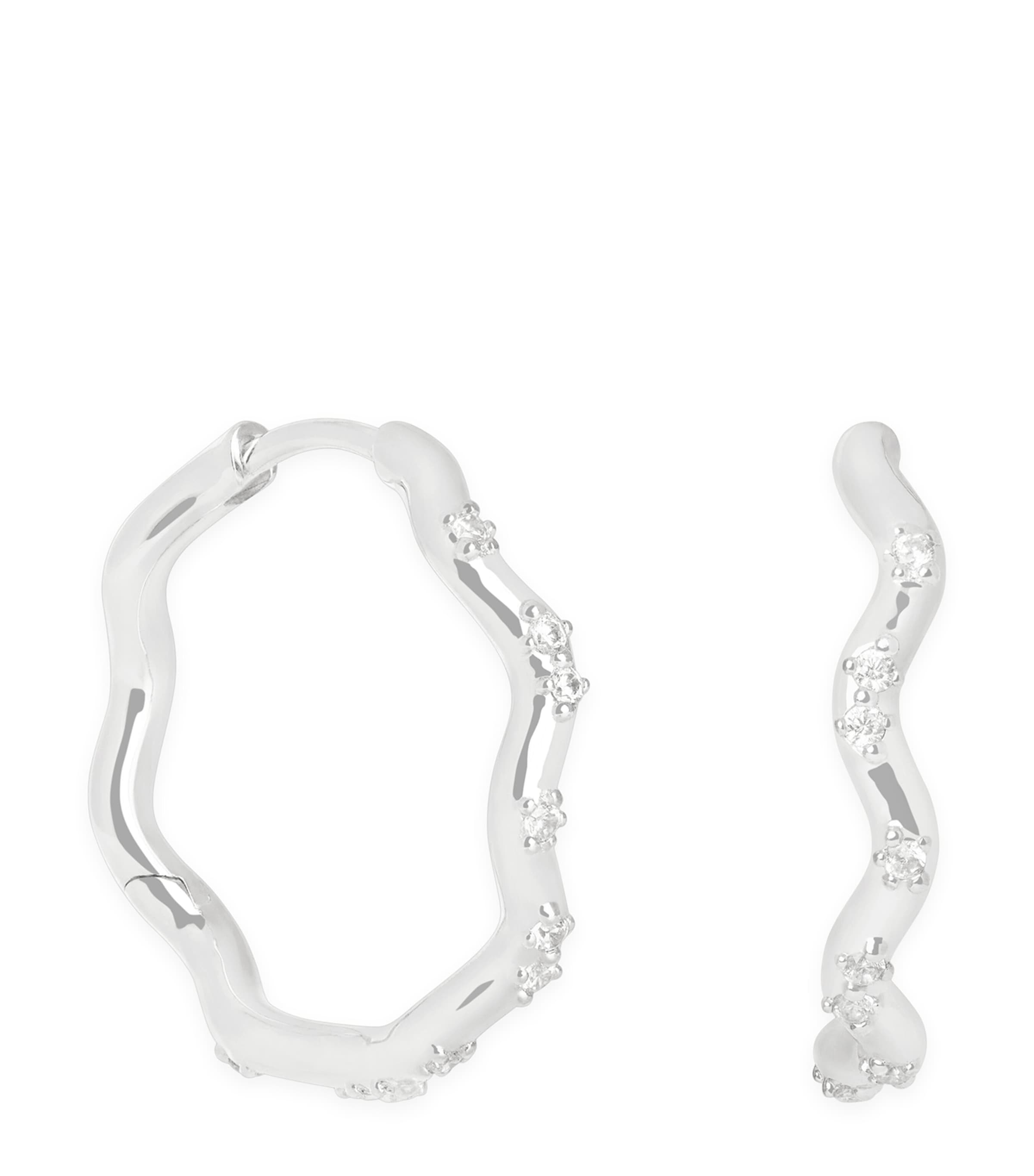 Astrid & Miyu Rhodium-Plated and Cubic Zirconia Ripple Hoop Earrings Silver