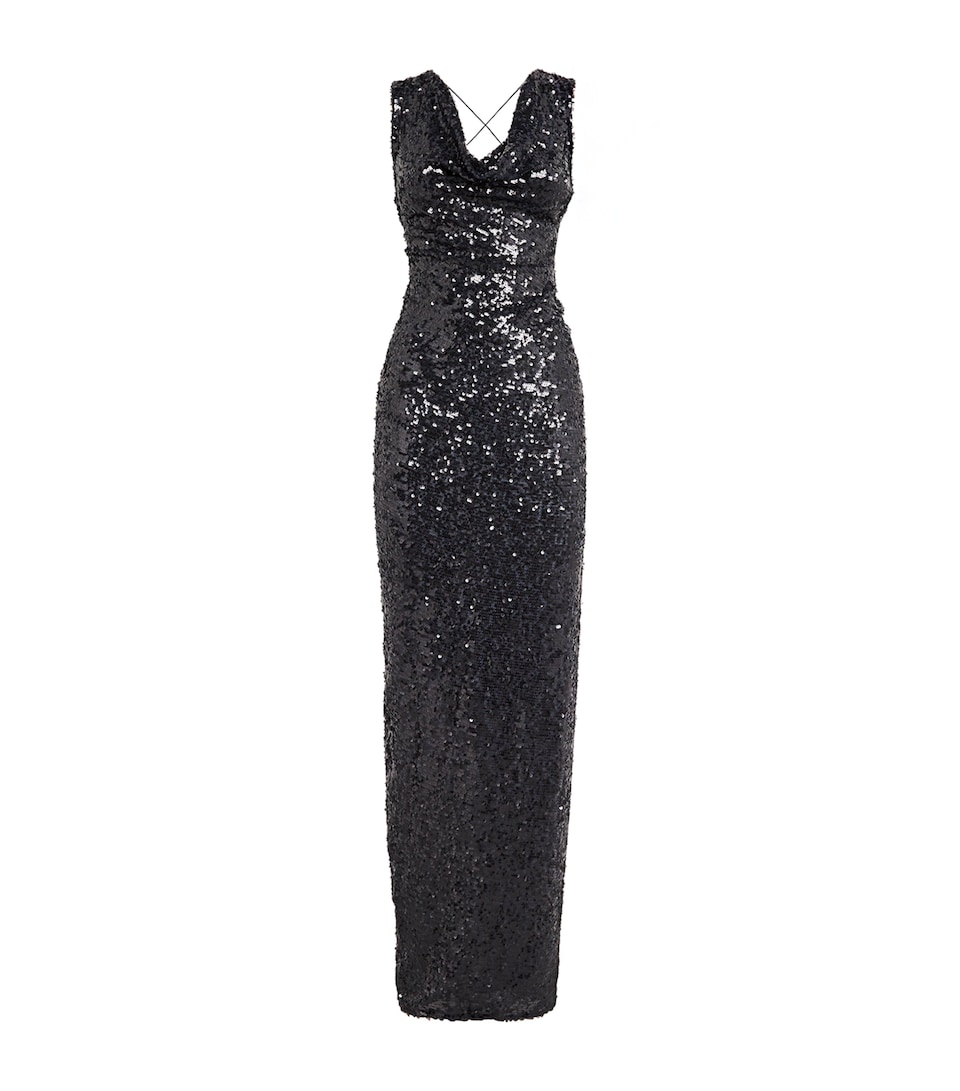Sequinned Cowl-Neck Gown