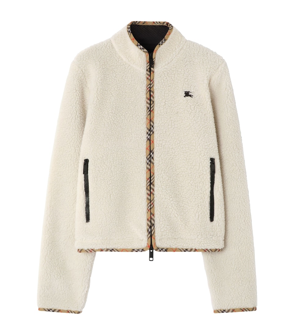 Burberry Womens Wool-Blend Fleece Jacket Tundra White