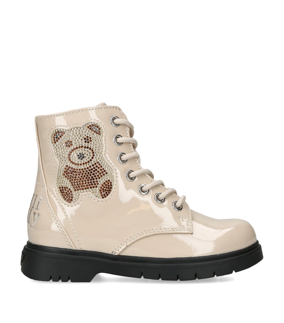 Lelli Kelly Patent Teddy Bear Boots Cream