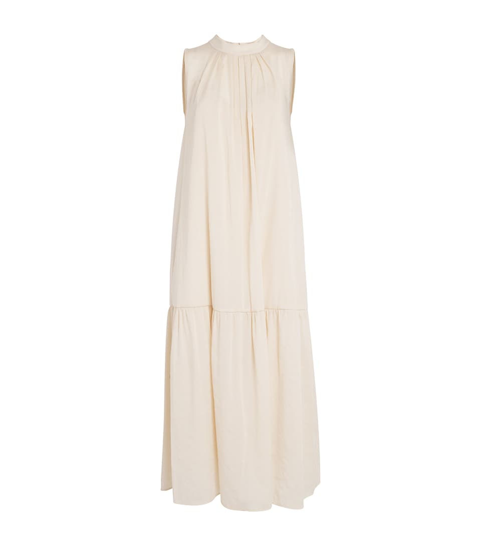 Canvas Pleat-Neck Maxi Dress