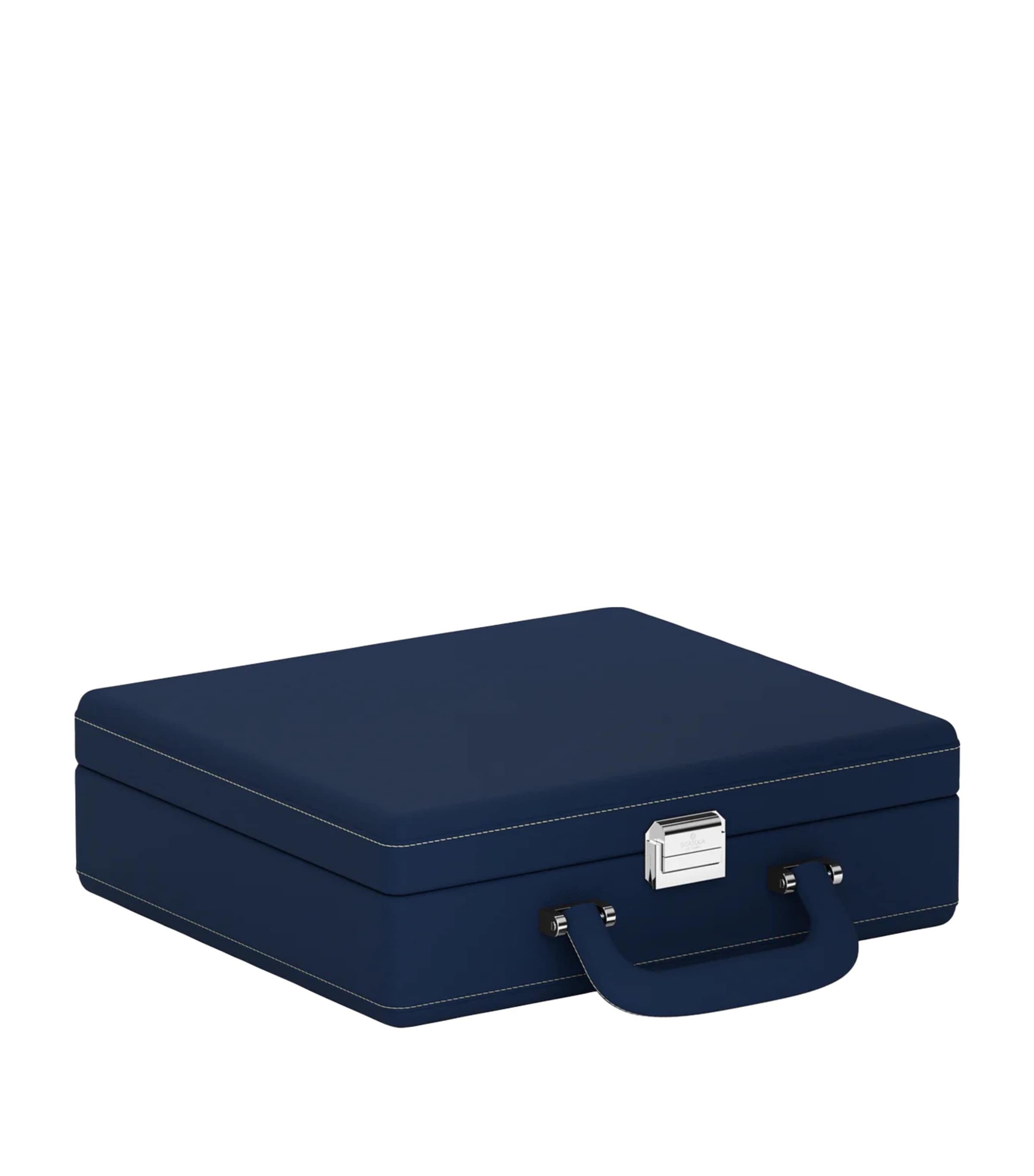 Scatola Del Tempo Leather Valigetta 8 Watch Travel Case Midnight Blue/cream