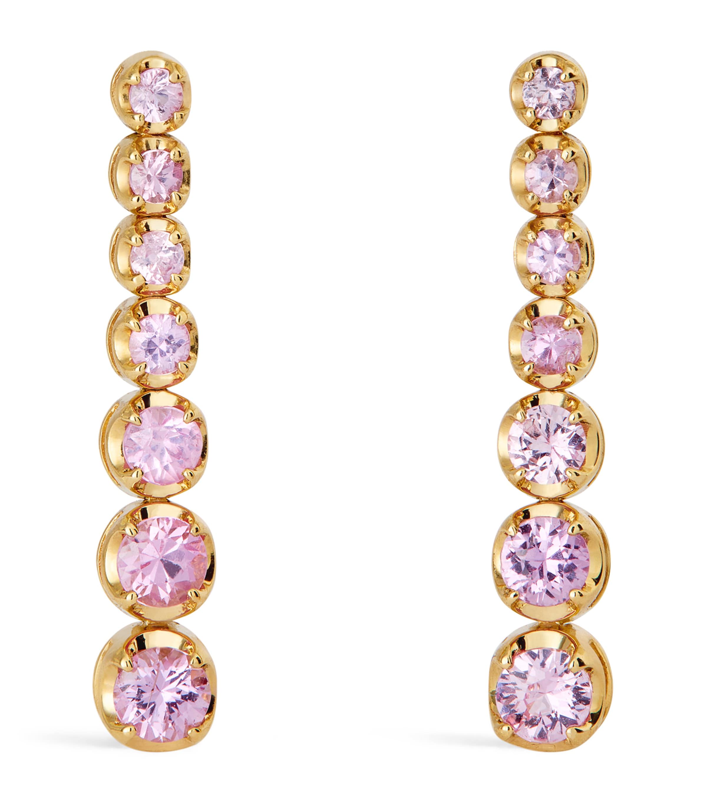 Yellow Gold and Pink Sapphire Tennis Stud Earrings