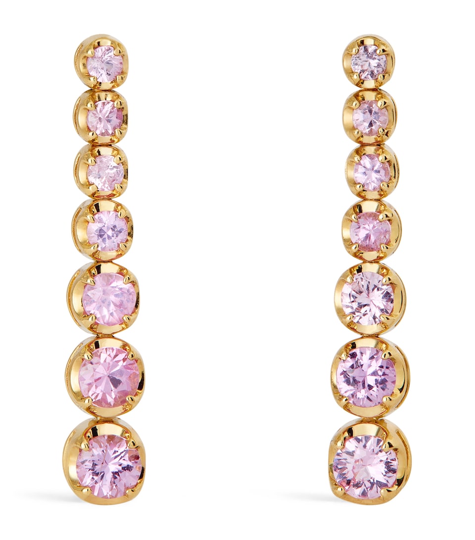 Yellow Gold and Pink Sapphire Tennis Stud Earrings
