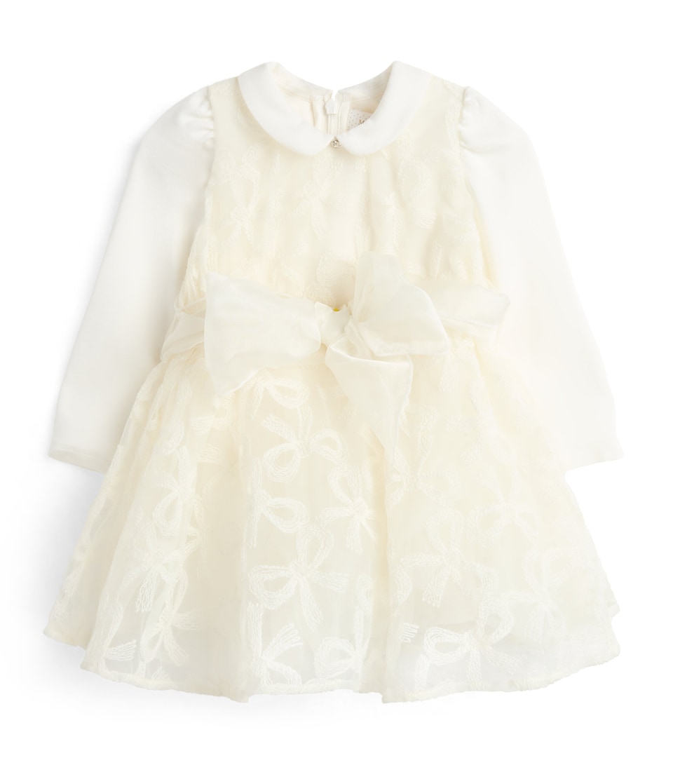 Monnalisa Embroidered Tulle Bow Dress (9 Months-3 Years) Panna