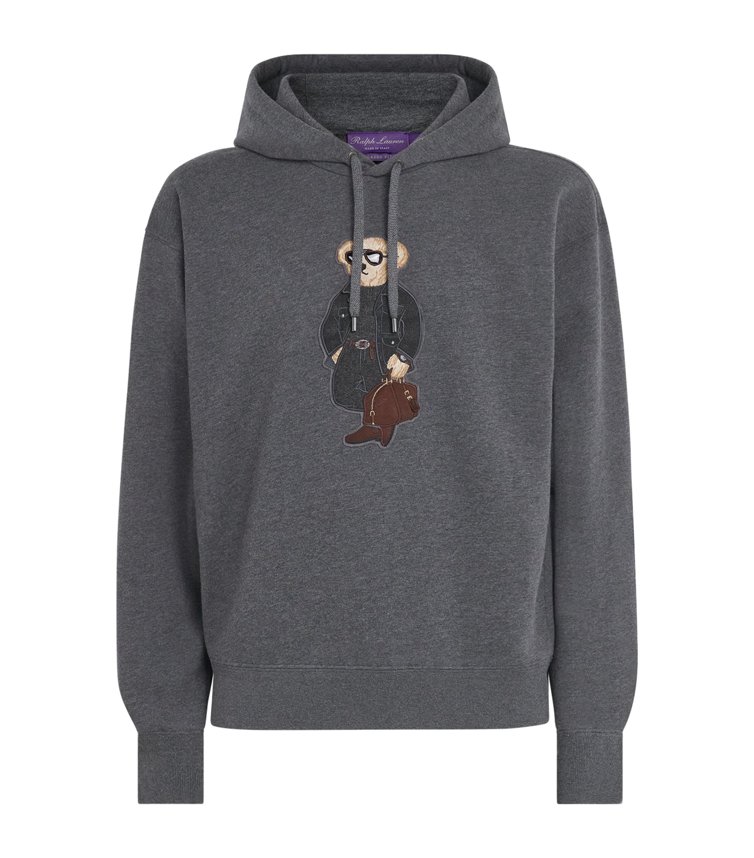 Ralph Lauren Purple Label Mens Cotton-Cashmere Polo Bear Hoodie Medium Grey Melange