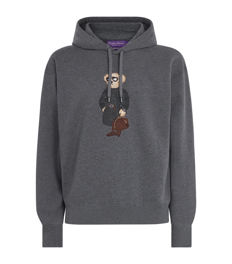 Ralph Lauren Purple Label Mens Cotton-Cashmere Polo Bear Hoodie Medium Grey Melange