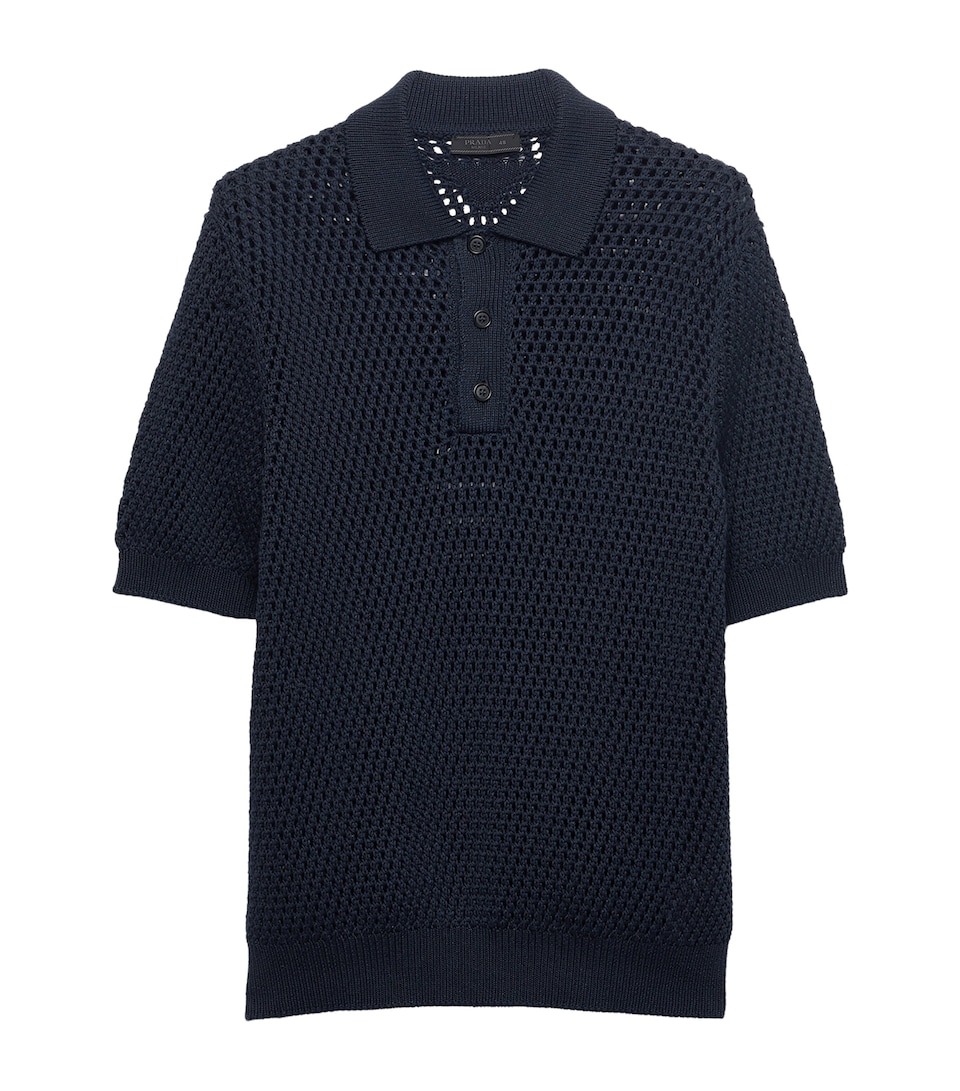 Prada Mens Cotton-Linen Polo Shirt Blue