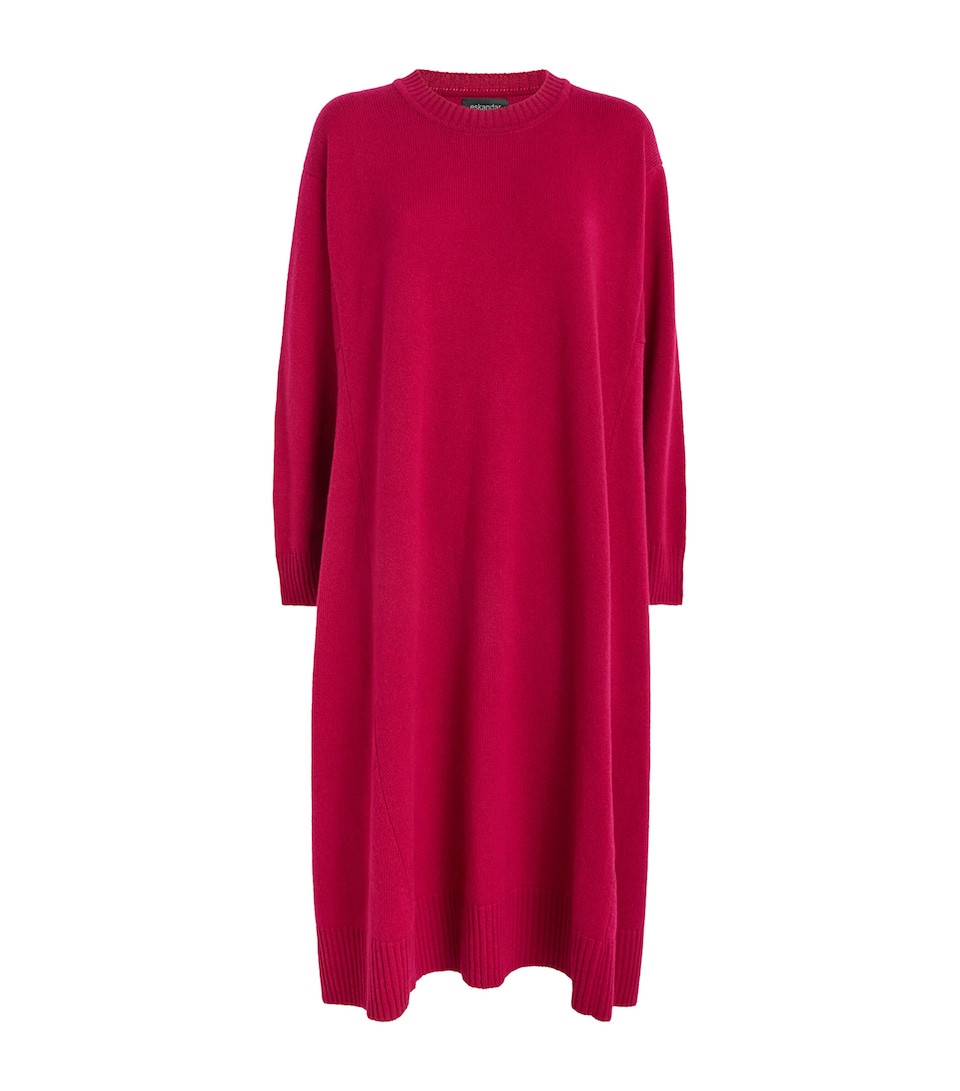 Eskandar Womens Cashmere A-Line Sweater Dress Magenta