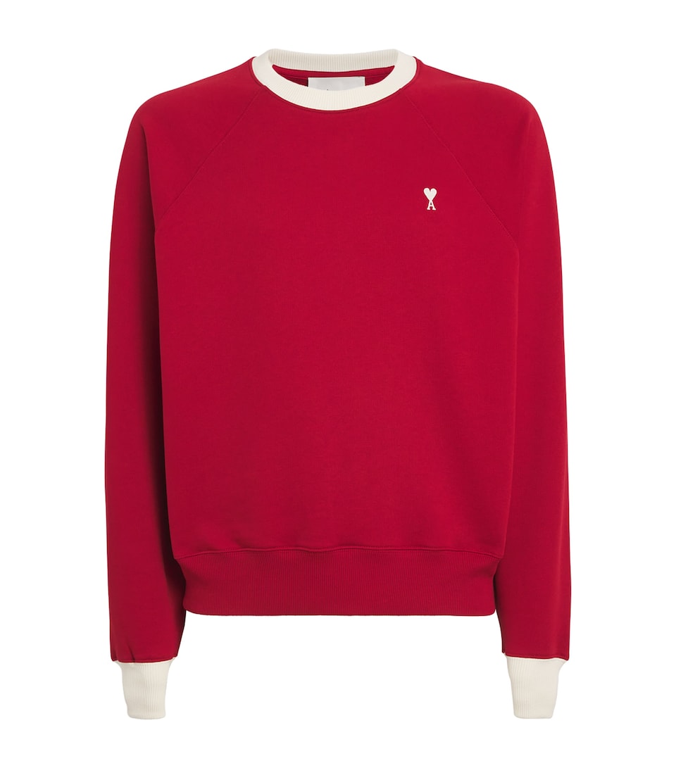 AMI Paris Mens Cotton Bicolour Ami de Coeur Sweatshirt Rouge Rubis/ivr