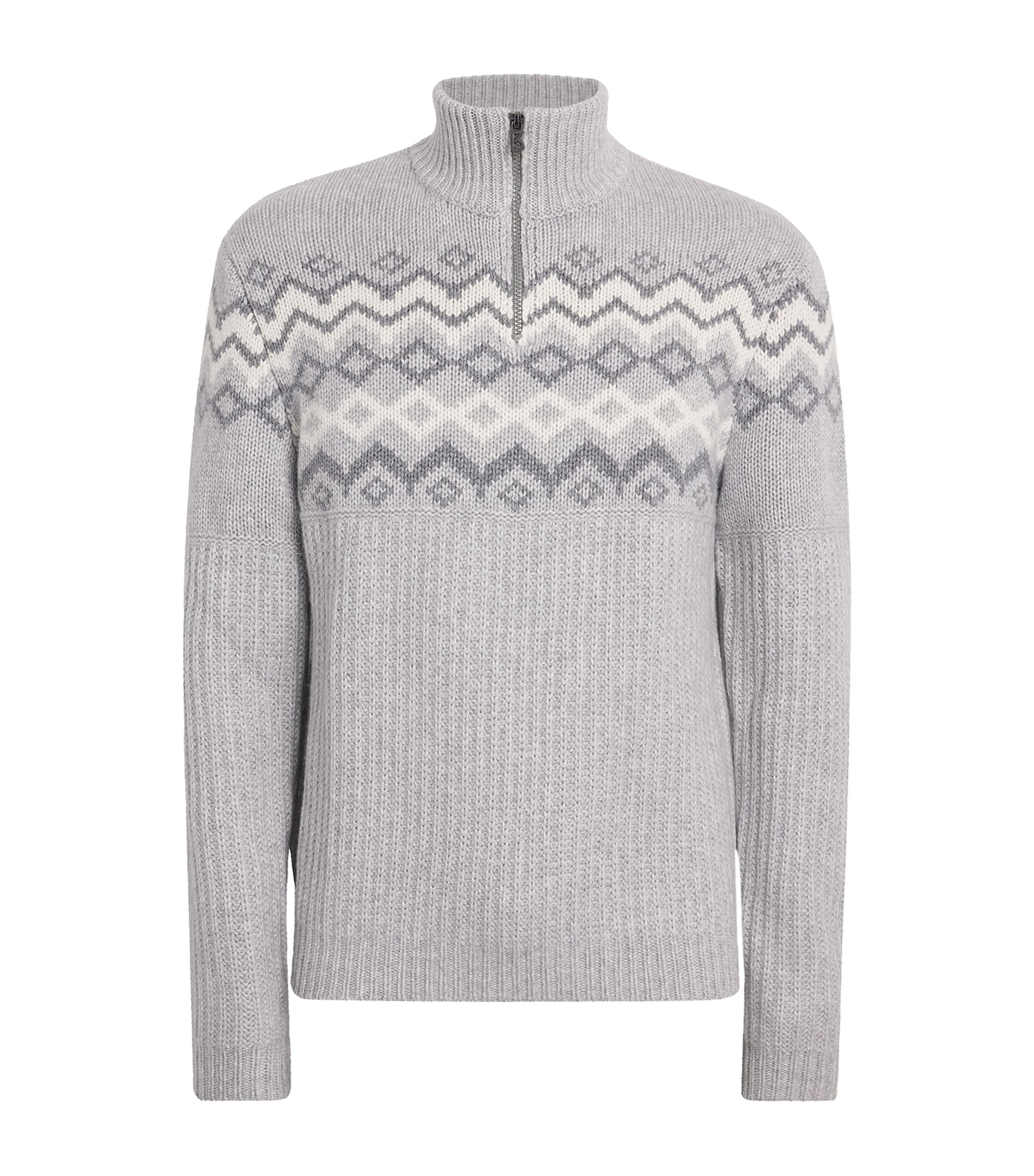 Bogner Mens Cashmere Quarter-Zip Ludi Sweater Pebble