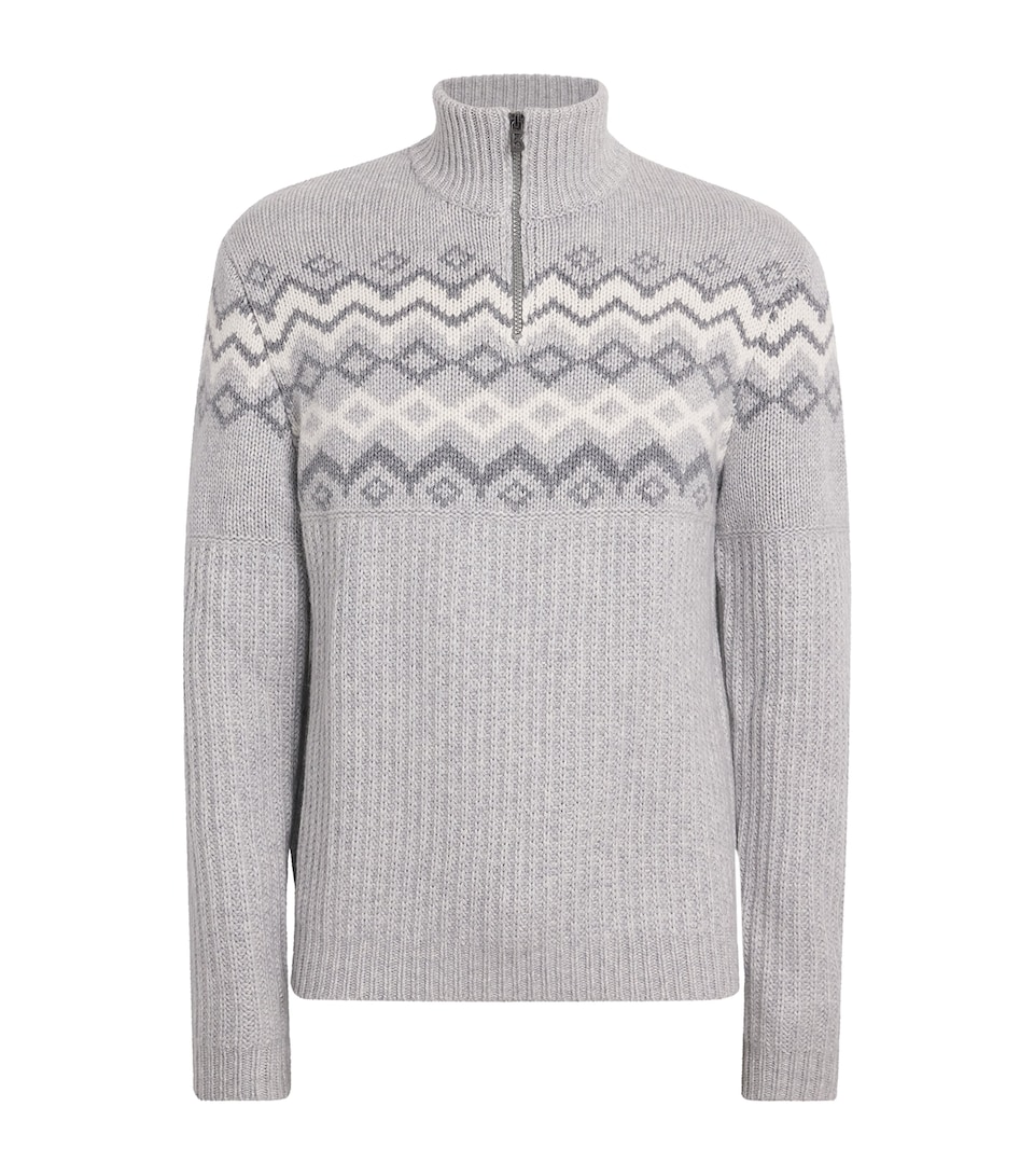 Bogner Mens Cashmere Quarter-Zip Ludi Sweater Pebble