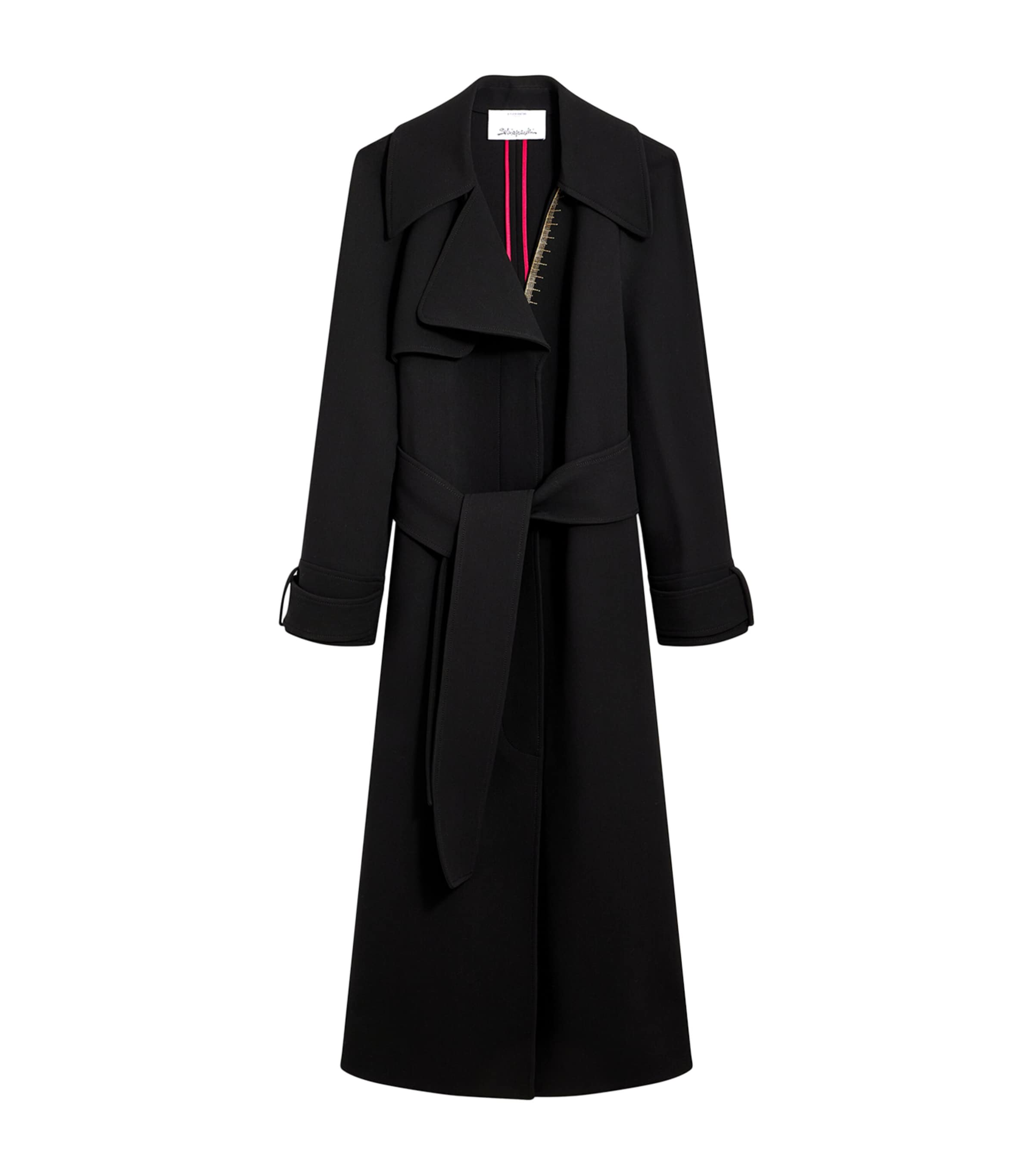 Schiaparelli Womens Virgin Wool Embellished Trench Coat Black