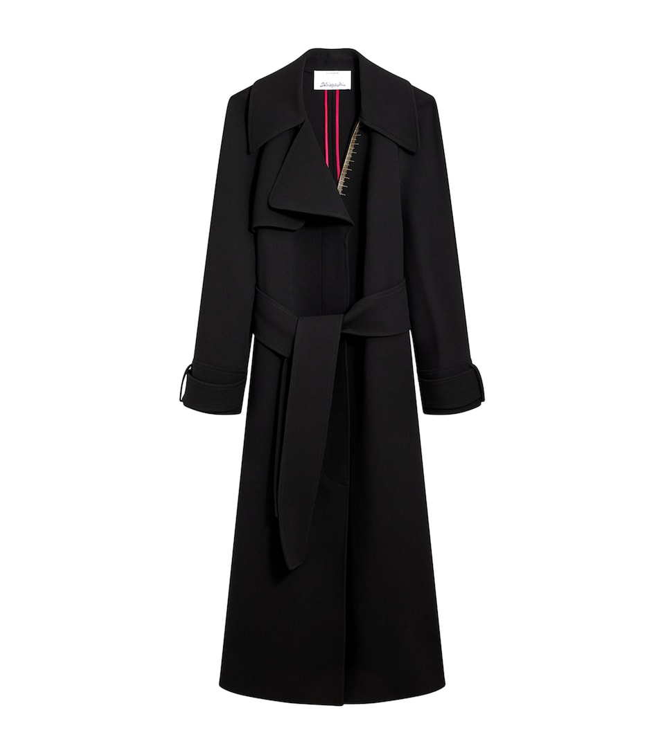 Schiaparelli Womens Virgin Wool Embellished Trench Coat Black