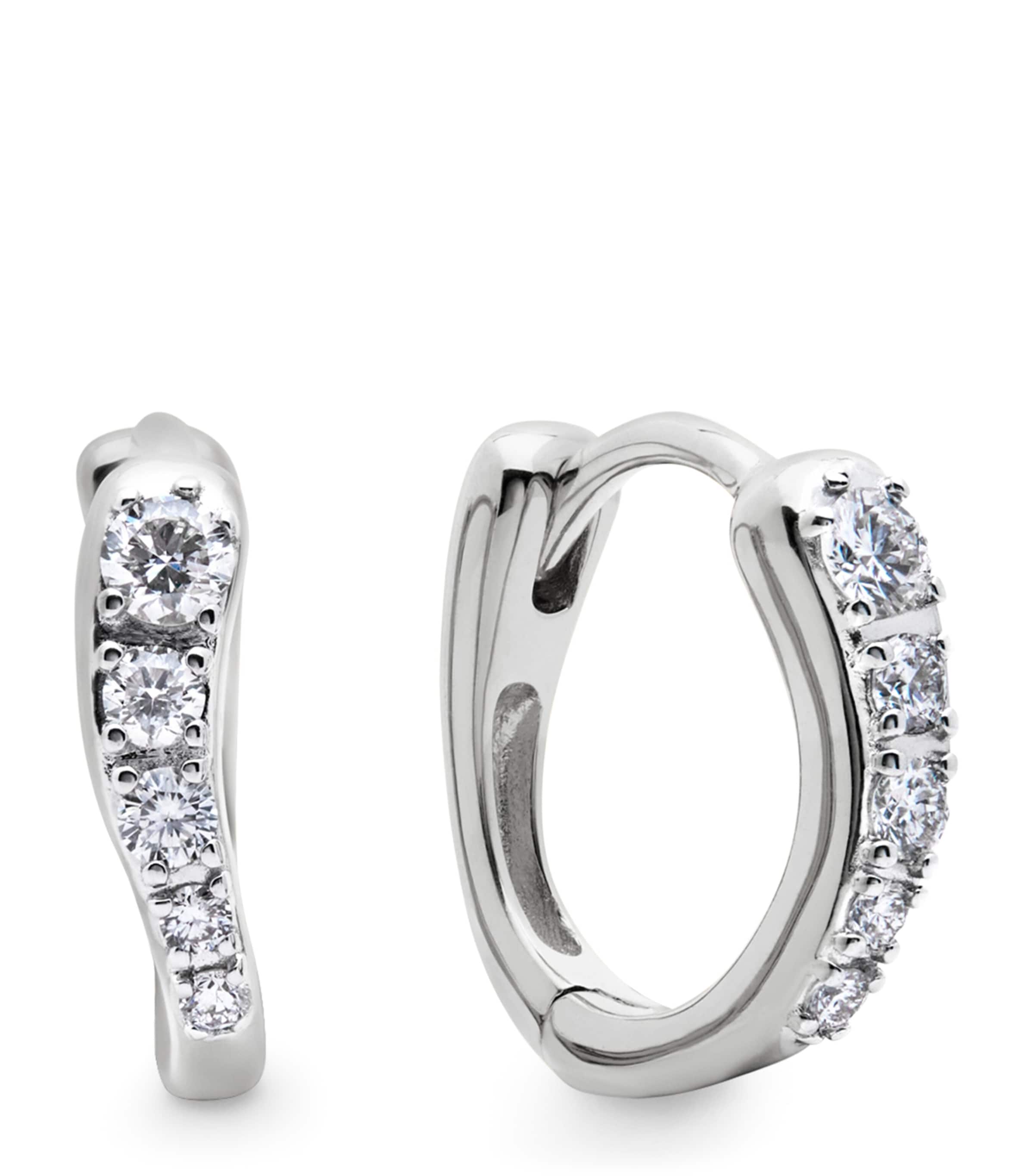 Monica Vinader Sterling Silver and Diamond Riva Huggie Earrings Silver/diamond