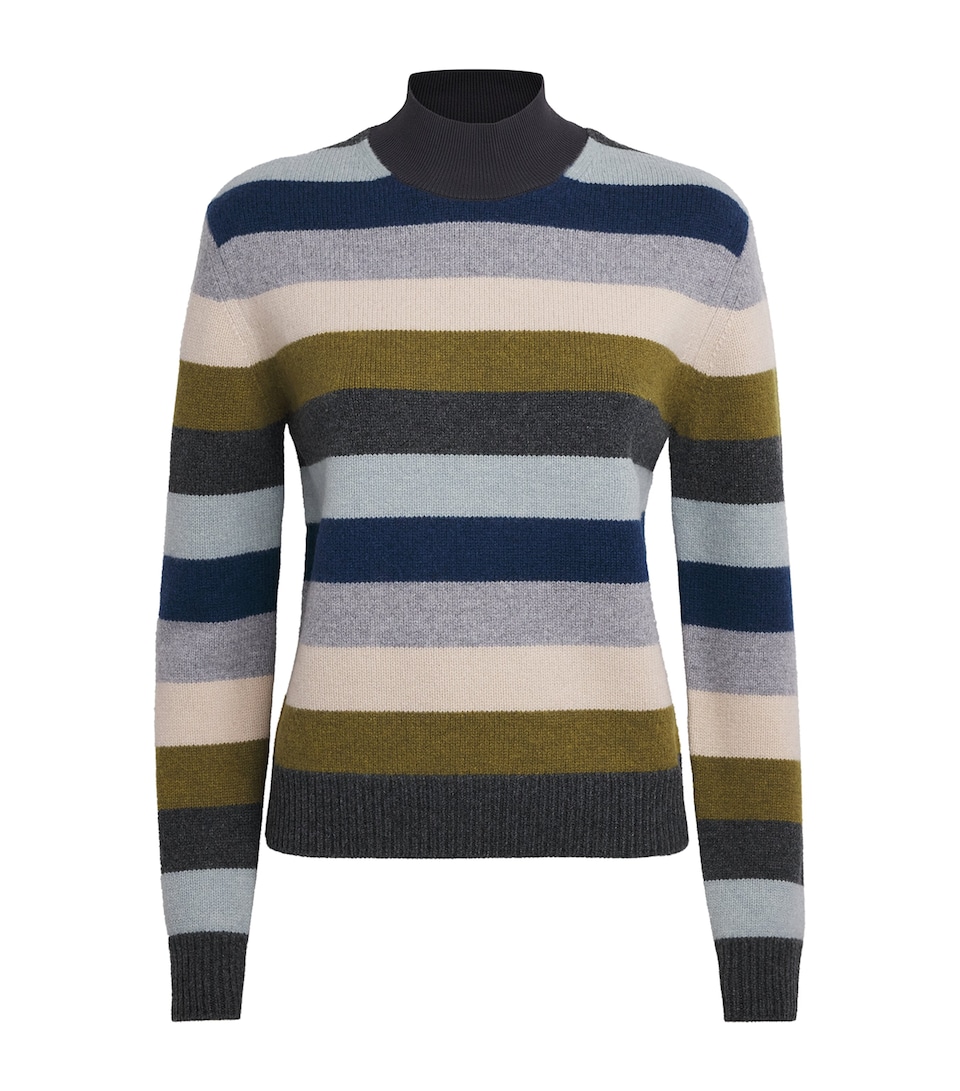 Tory Burch Womens Wool Stripe Funnel-Neck Sweater Graphite Multi Strp