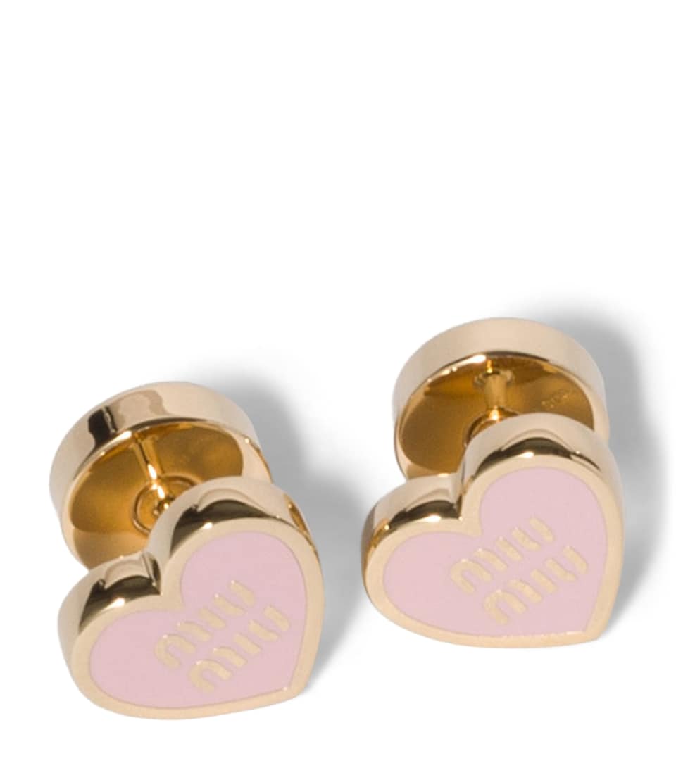 Miu Miu Enamel Heart Logo Stud Earrings Gold/silver