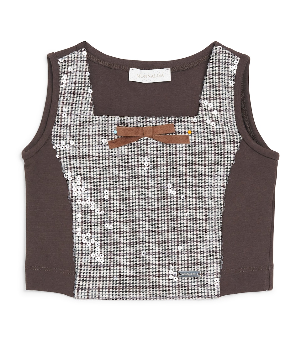 Monnalisa Sequin Houndstooth Top (2-12 Years) Panna +marrone