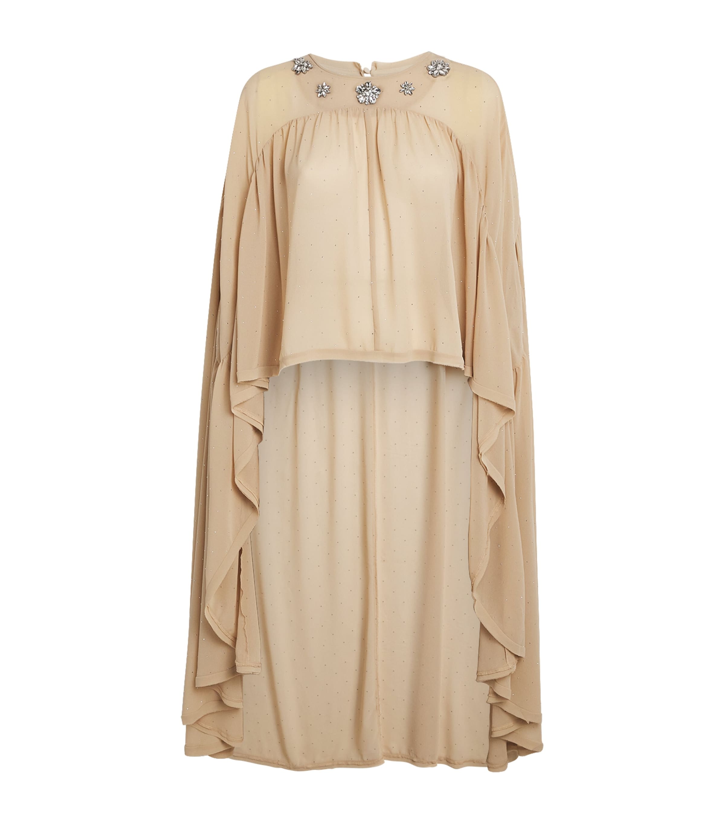 Maje Womens Embellished Chiffon Cape Top Sand