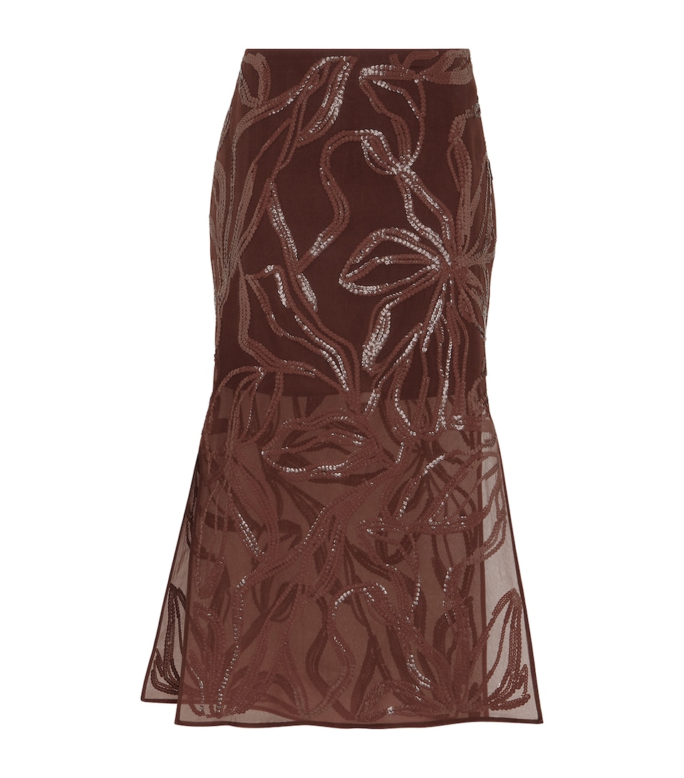 Silk Embellished Midi Skirt