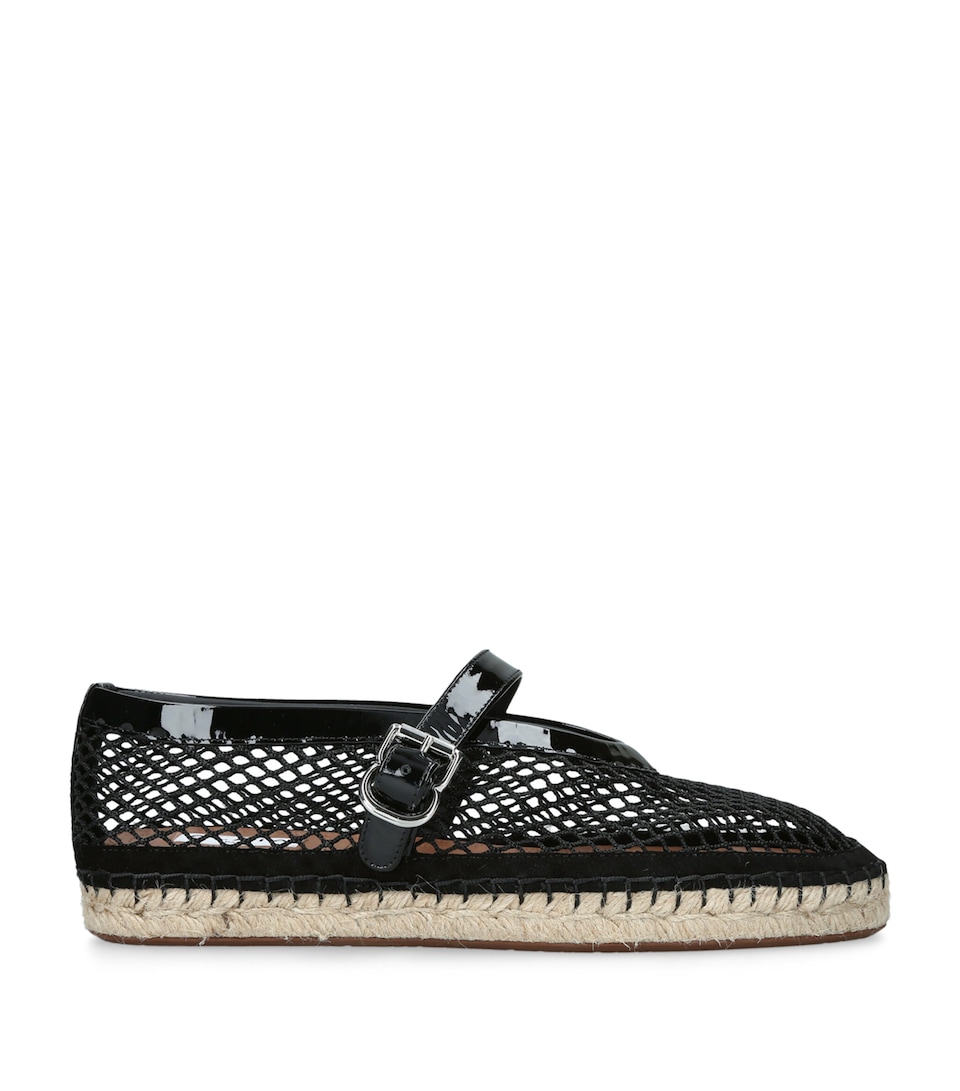 Alaïa Mesh-Leather Espadrille Ballet Flats Black