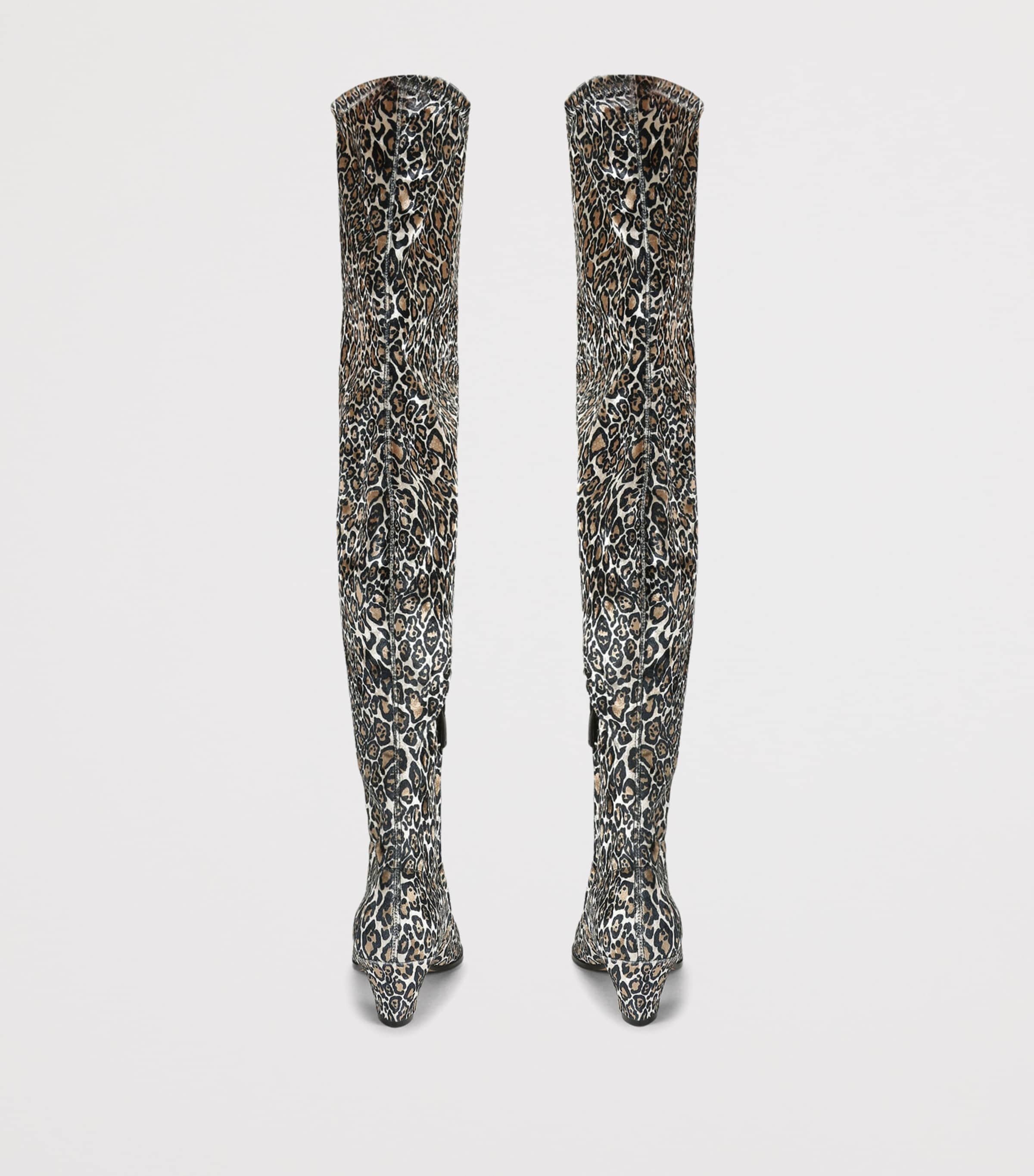 Kurt Geiger London Velvet Leopard Print Bloomsbury Over-The-Knee Boots Beige Oth