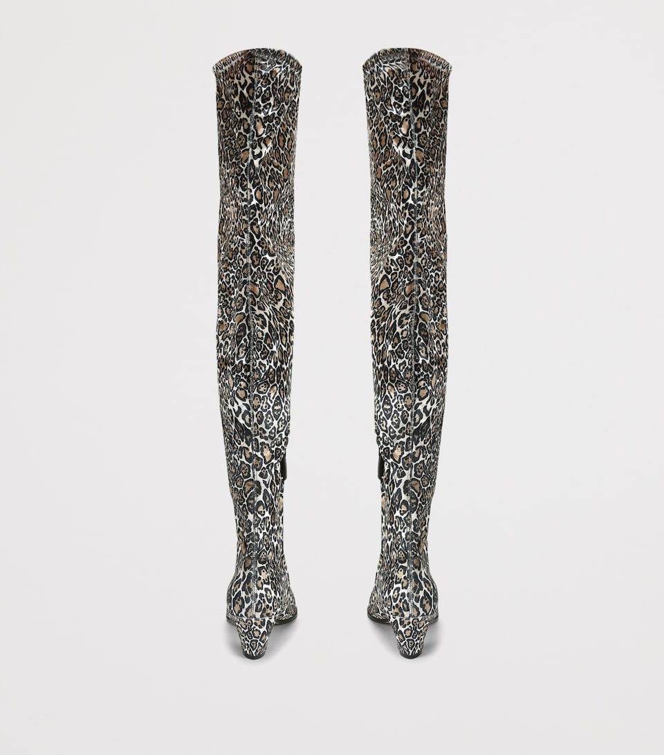 Kurt Geiger London Velvet Leopard Print Bloomsbury Over-The-Knee Boots Beige Oth
