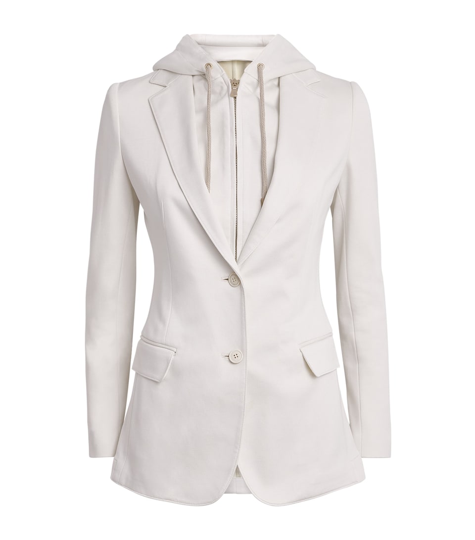 Eleventy Womens Cotton-Blend Hooded Blazer Avorio