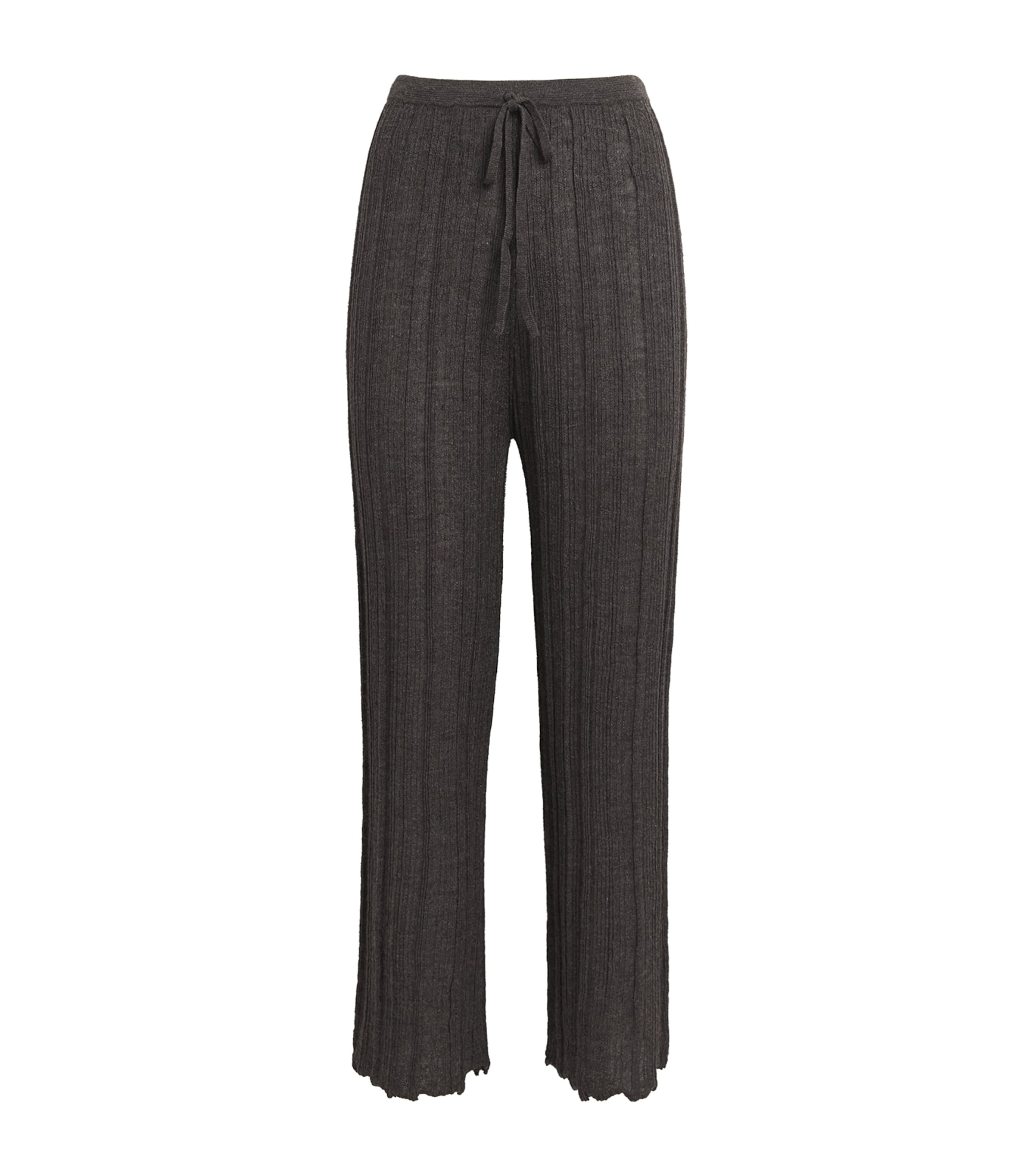 Alpaca-Silk-Wool Plissé Wide-Leg Trousers