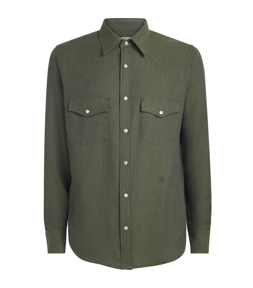 Jacob Cohën Mens Cotton-Cashmere Batavia Western Shirt Green