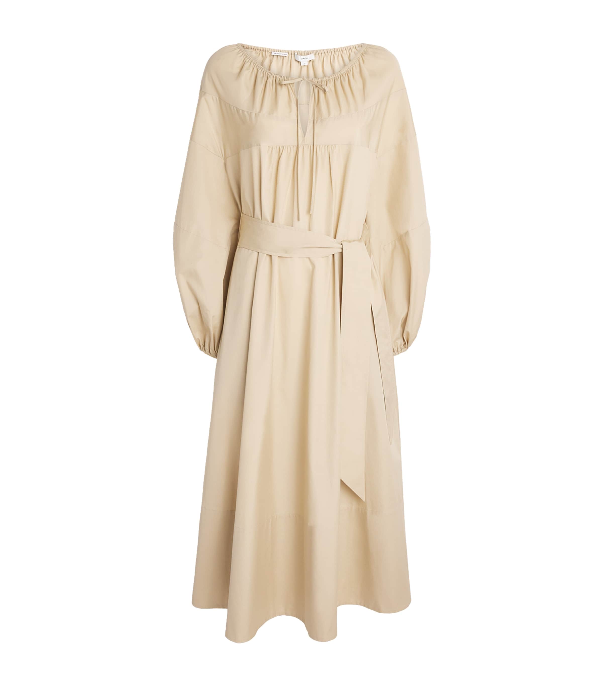 Vince Womens Cotton Belted Midi Dress Sand Beige