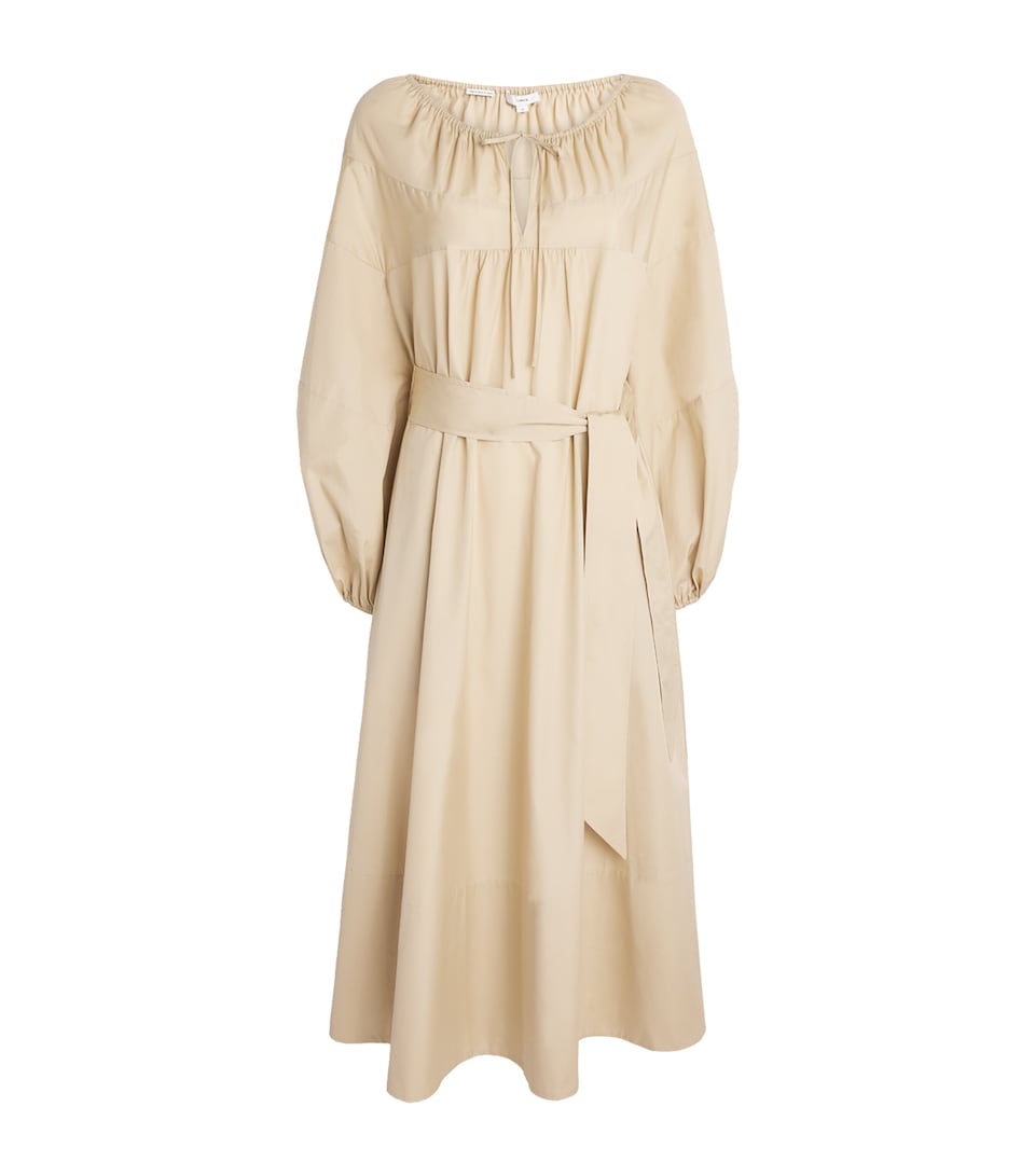 Vince Womens Cotton Belted Midi Dress Sand Beige