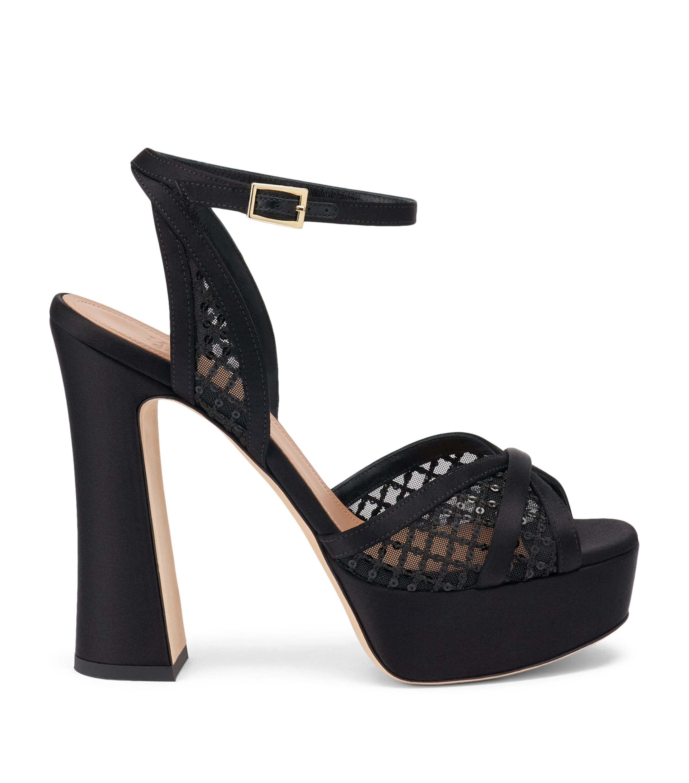 Malone Souliers Sequin Mesh Sylvie Platform Sandals 125 Black