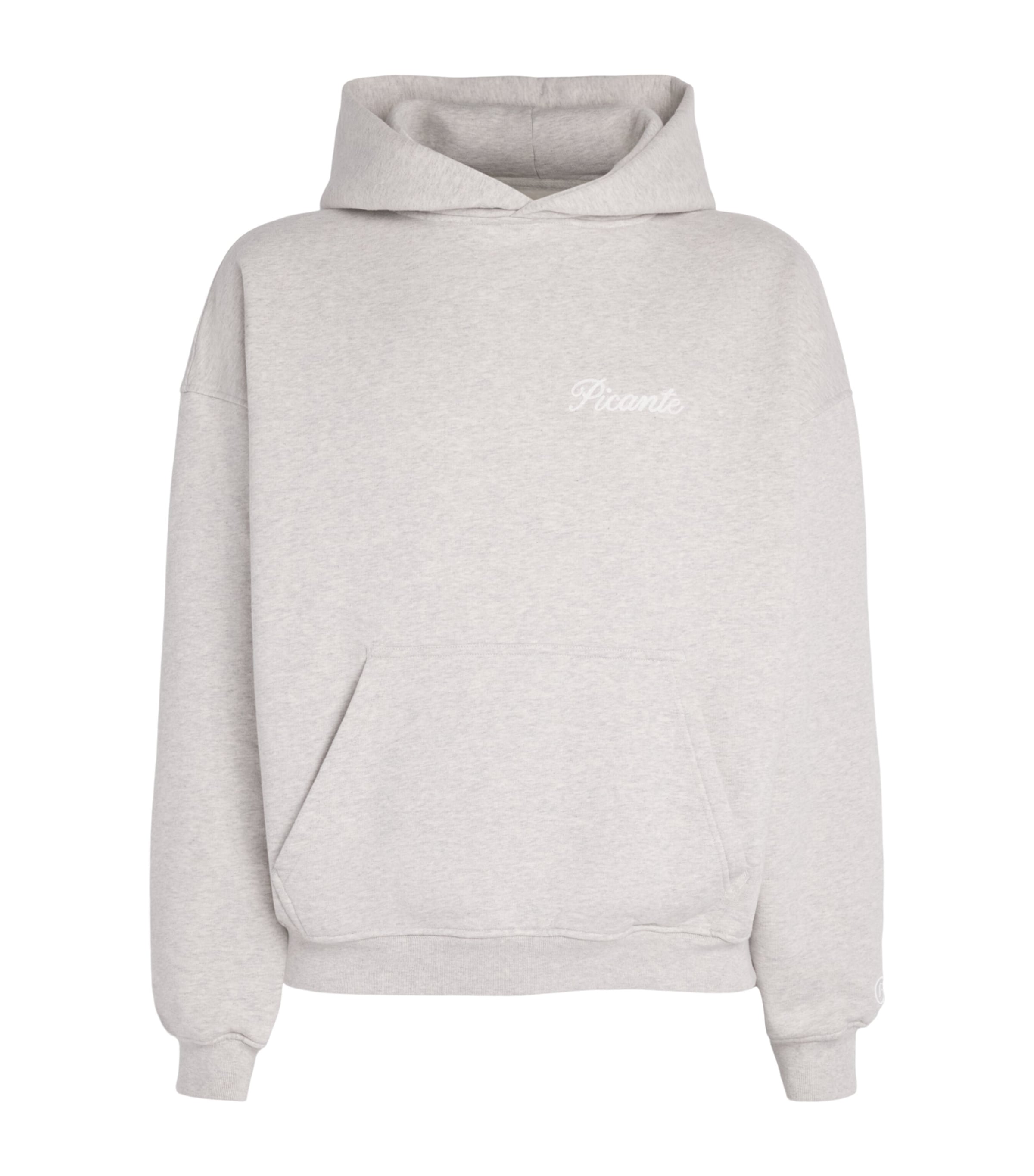 PICANTE Mens Organic Cotton Tailor Logo Hoodie Grey Marl
