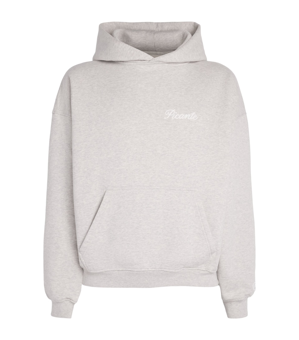 PICANTE Mens Organic Cotton Tailor Logo Hoodie Grey Marl