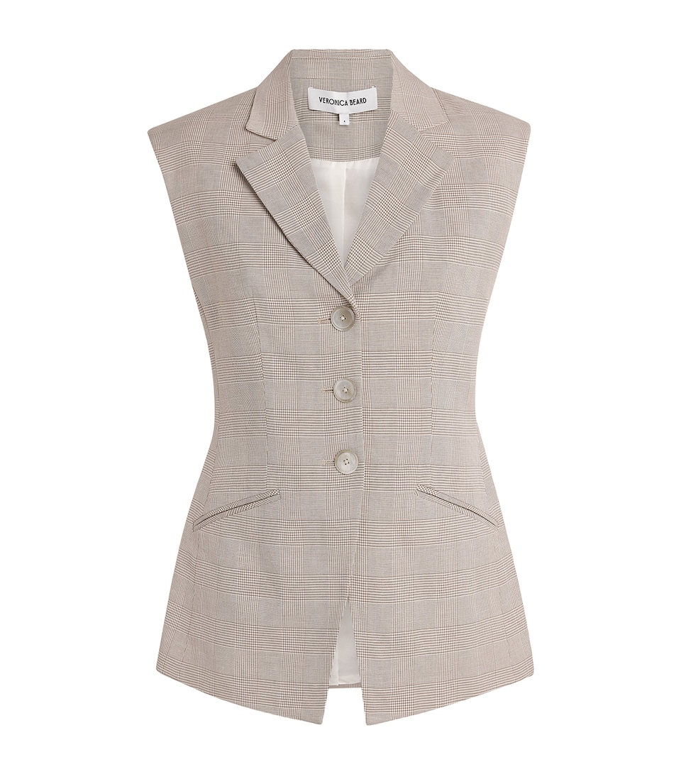 Veronica Beard Womens Plaid Sorenne Waistcoat Acorn/dove