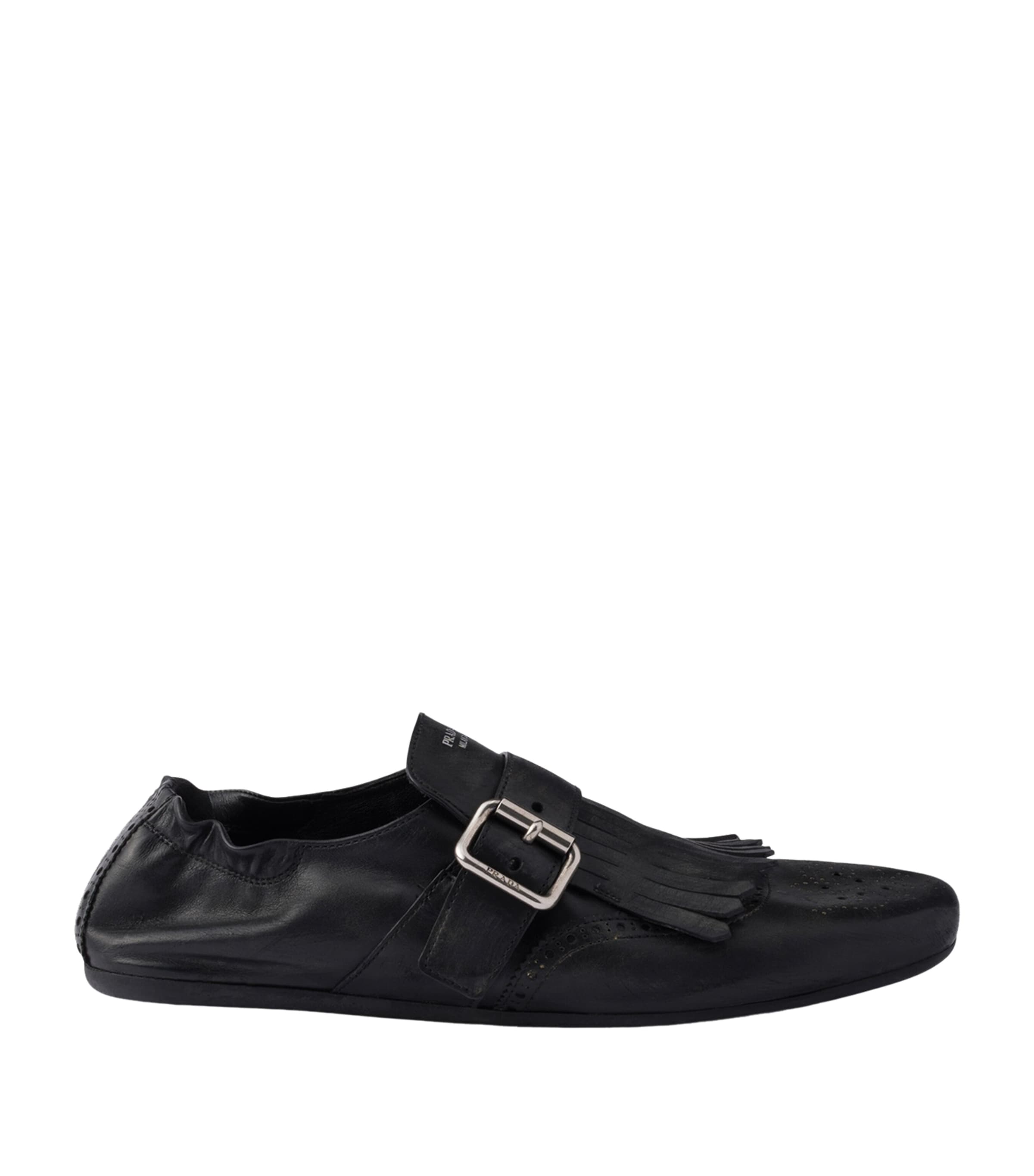 Leather Fringed Shuffle Loafers