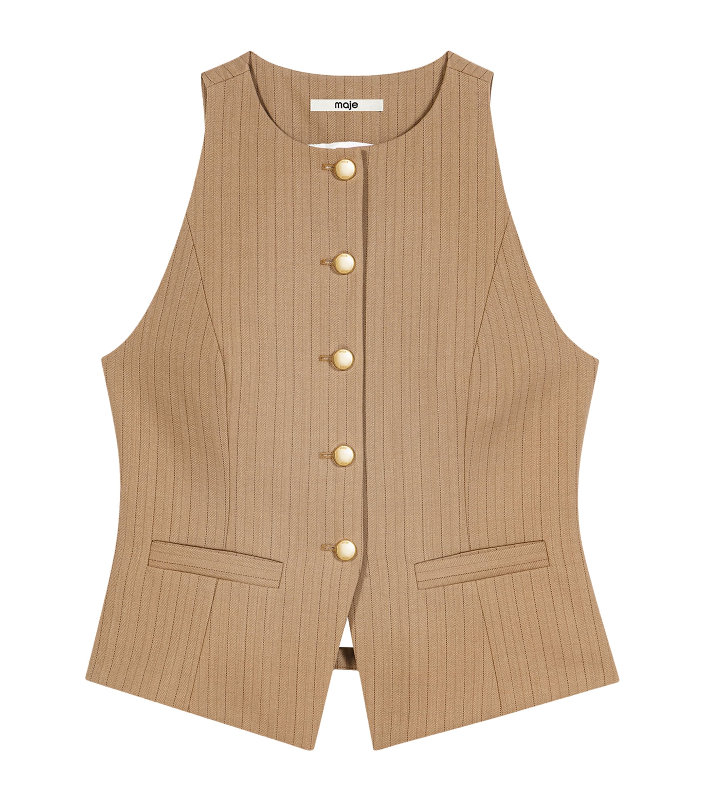 Maje Womens Wool-Blend Striped Waistcoat Beige