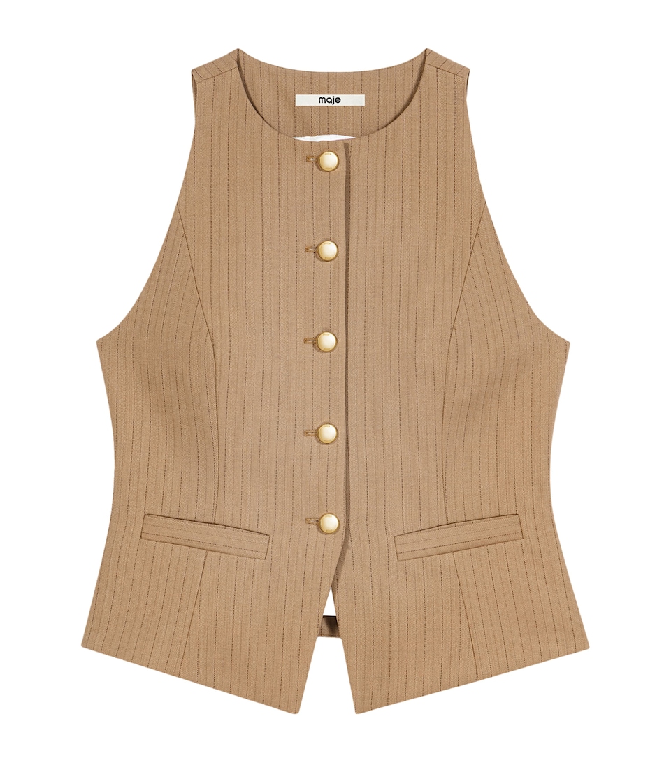 Maje Womens Wool-Blend Striped Waistcoat Beige