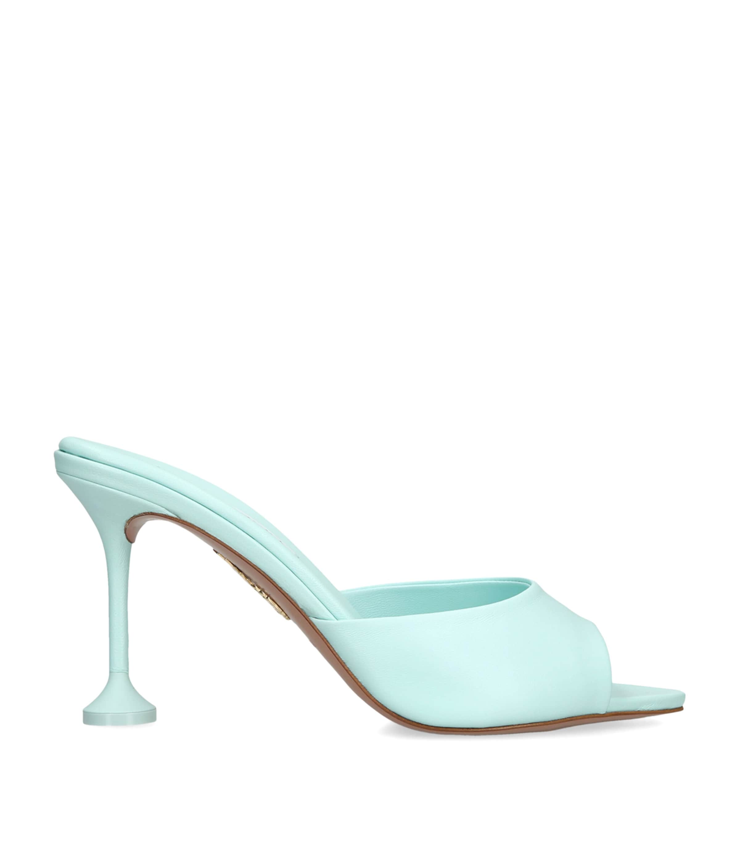 Aquazzura Leather Bisous Mules 85 Pale Blue