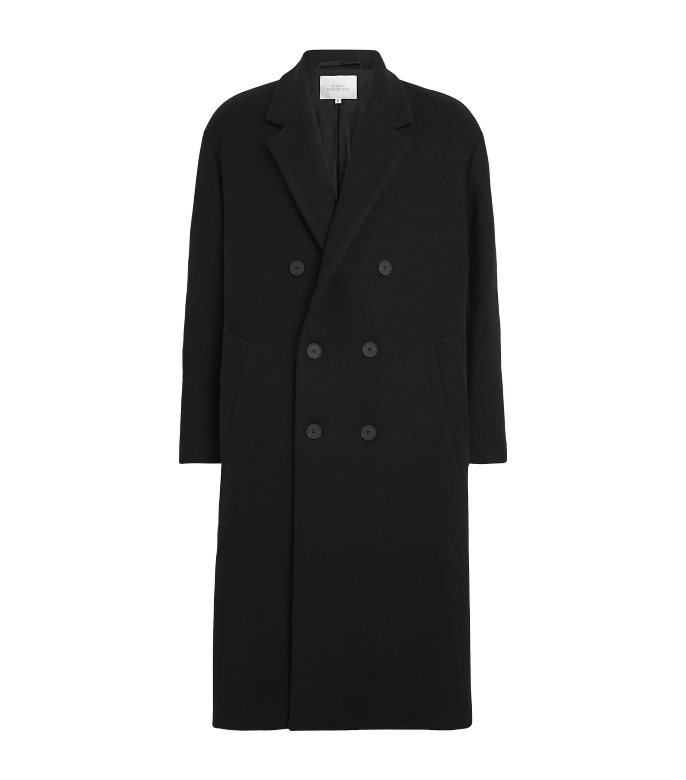 Studio Nicholson Mens Wool-Blend Double-Breasted Diall Overcoat Black