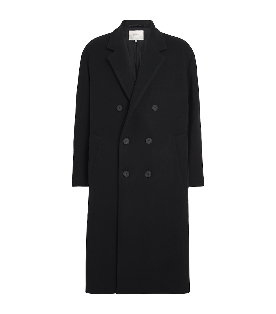 Studio Nicholson Mens Wool-Blend Double-Breasted Diall Overcoat Black