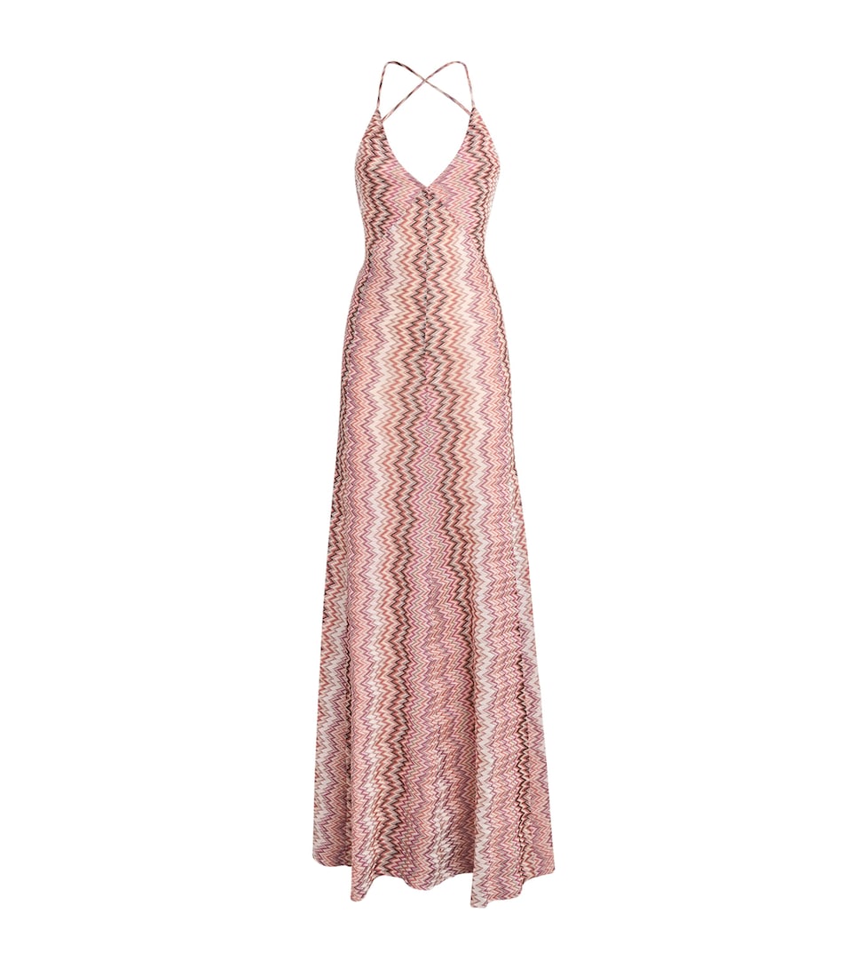 Missoni Womens Zigzag V-Neck Maxi Dress Pink White