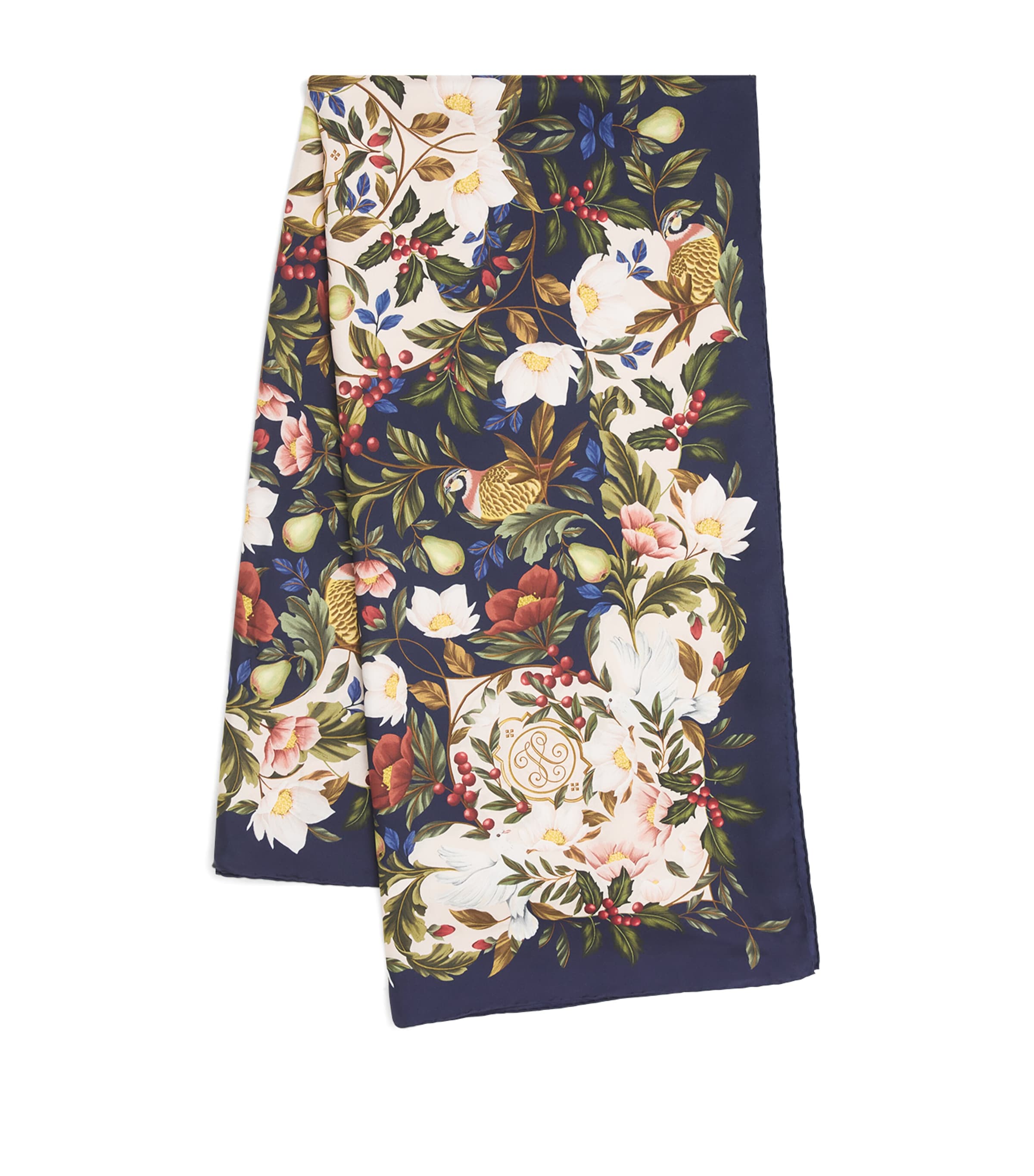 Harrods Silk Floral Scarf Blue