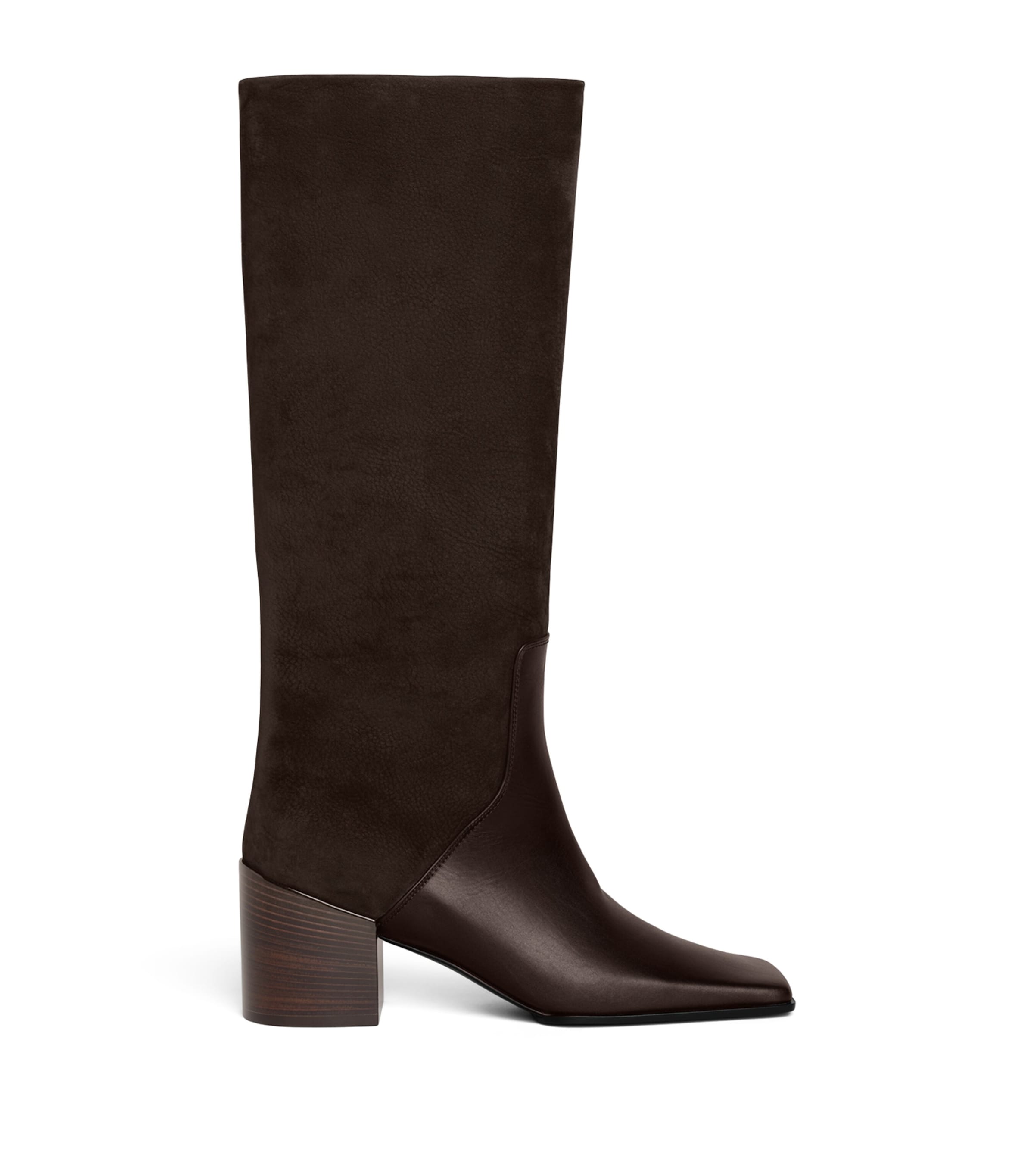 Alaïa Leather-Suede Knee-High Boots 55 Marron Fonce