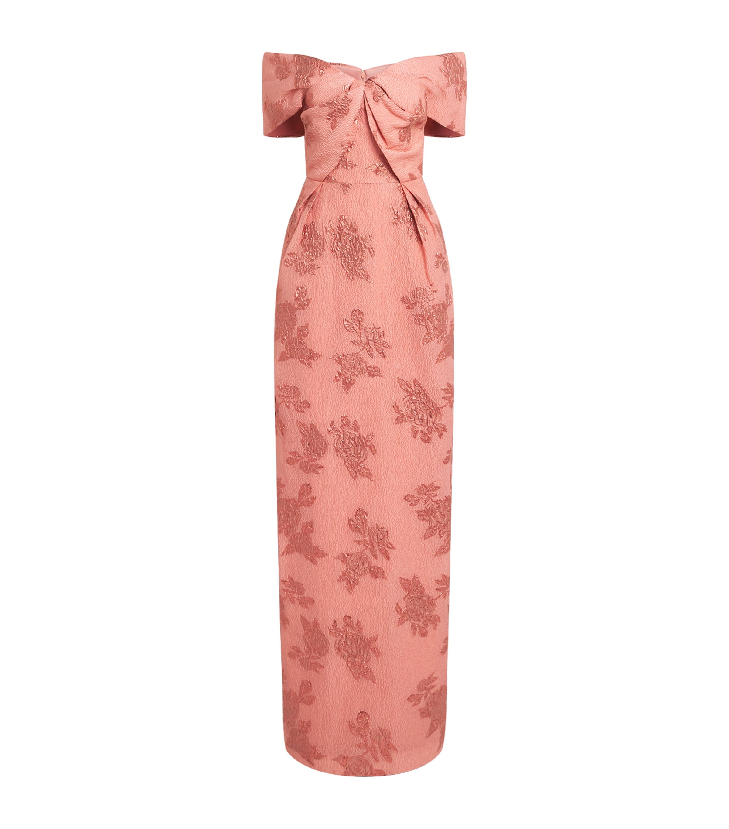 Rebecca Vallance Womens Floral Off-The-Shoulder Levinia Gown Peach