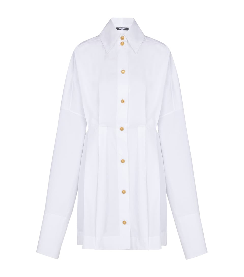 Balmain Womens Cotton Poplin Shirt Dress Blanc Optique