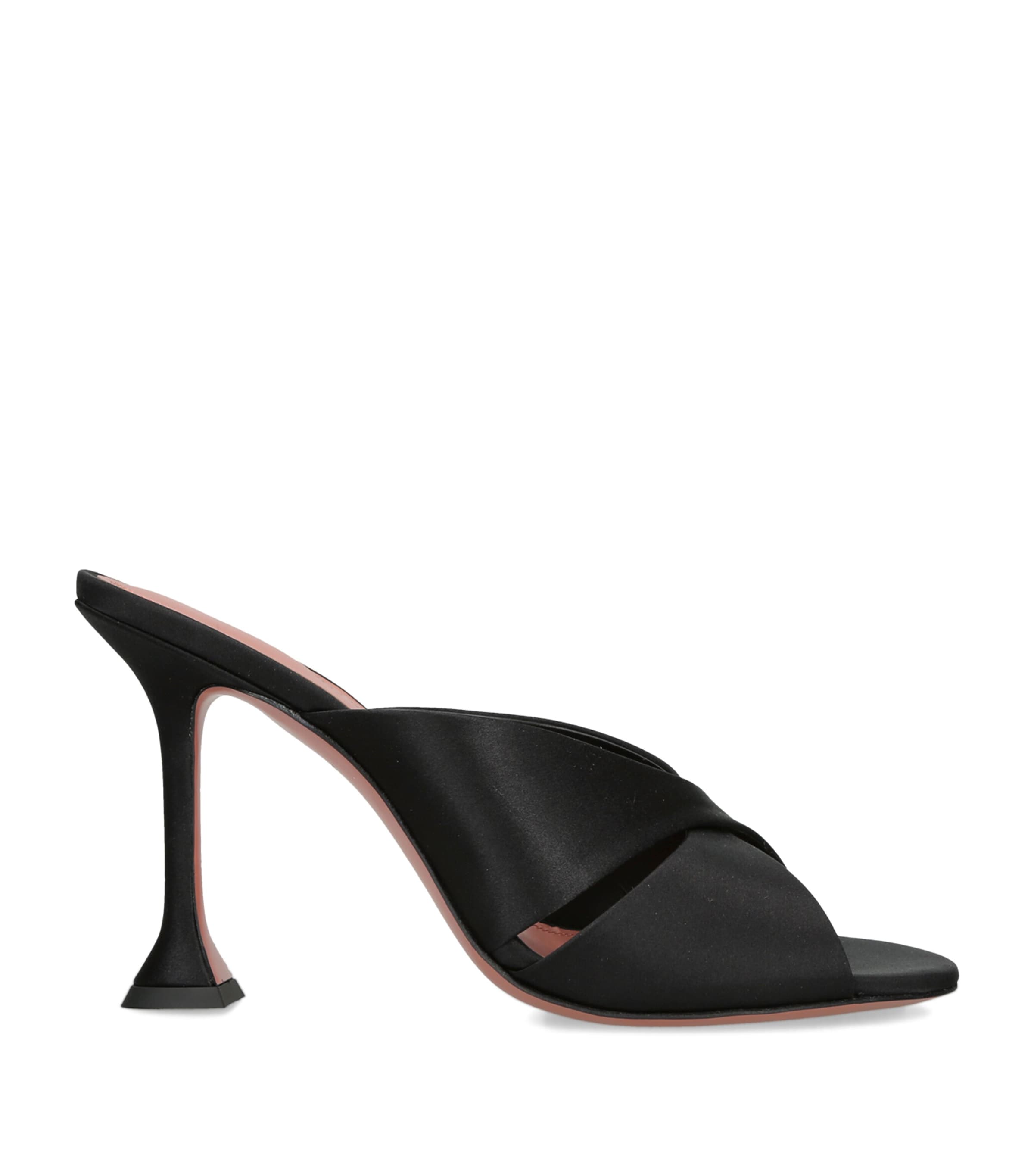 Amina Muaddi Embossed Satin Salma Heeled Mules 95 Black