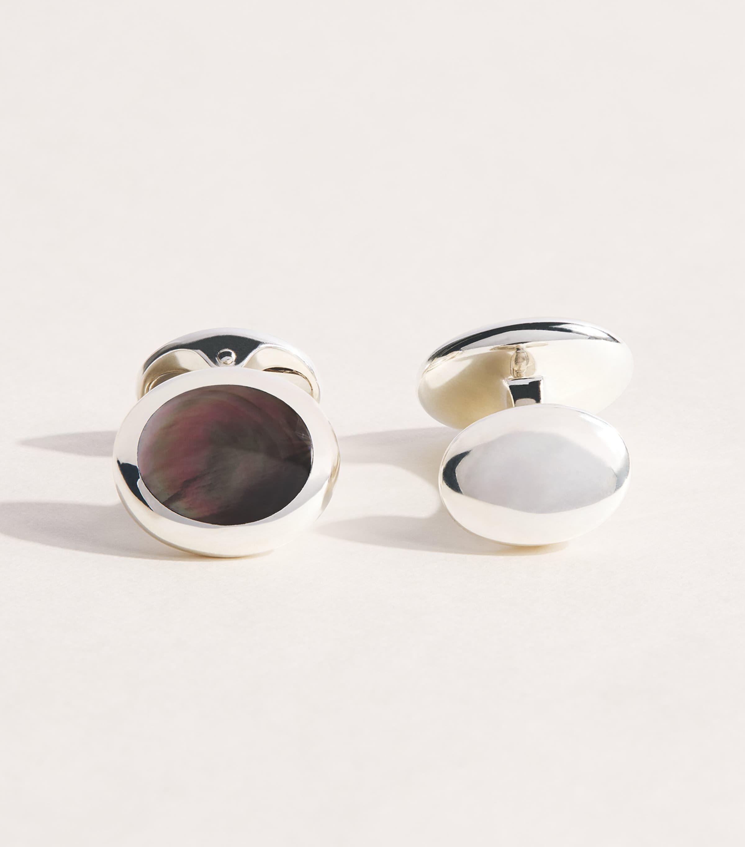 Deakin & Francis Sterling Silver and Mother of Pearl Oval Cufflinks Silver
